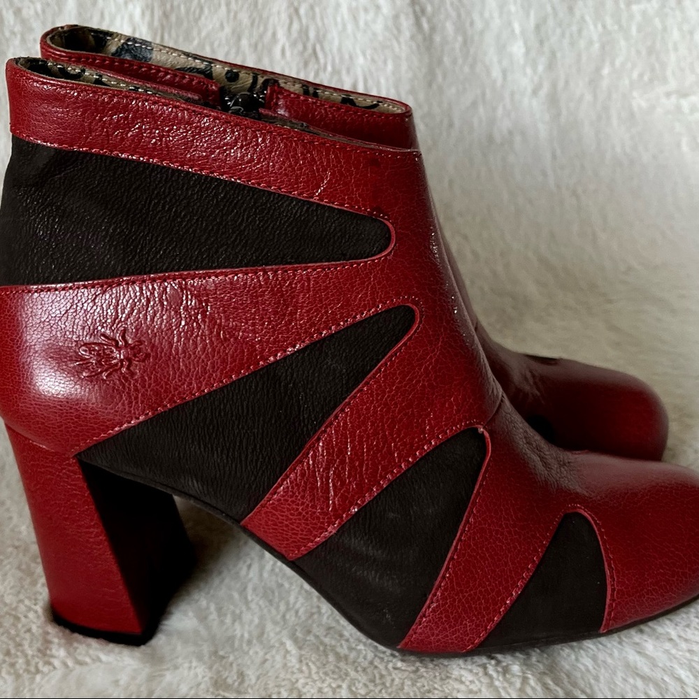 London Fly Block Heel Red Leather Booties Size 38